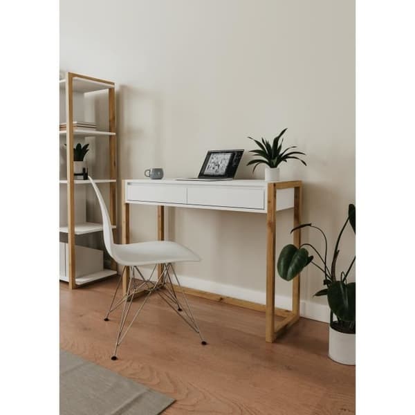 Konsolskrivbord - DENVER - Artisan Oak / Vit - 2 lådor - 100 x 35 x 75 cm