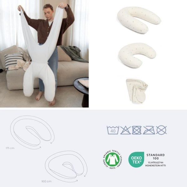 doomoo Twisty 2 i 1 Graviditets- och amningskudde - Ultra Comfort - Ultrafin mikropärlfyllning, kräm