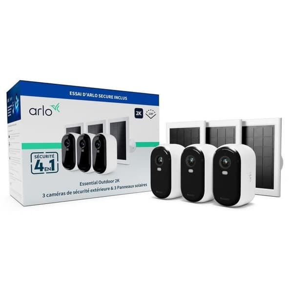 ARLO Övervakningskamerapaket 3 viktiga 2k-kameror + 3 solpaneler
