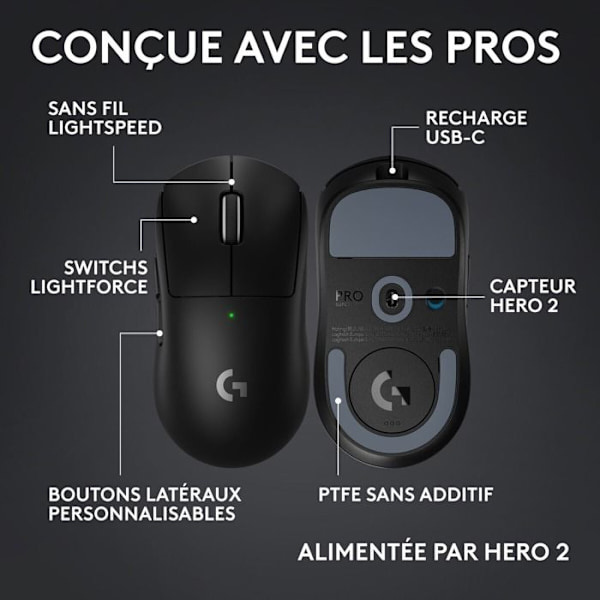 Mus - Trådlös - Logitech G - PRO X Superlight 2c - Svart