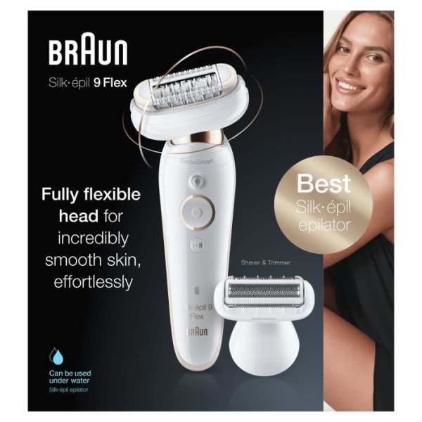 Braun Silk-épil 9 Flex 9-002 Elektrisk epilator för kvinnor - Flexibelt  huvud - Micro-grip 40 pincett - SensoSmart - Vit / Guld f561 | Fyndiq
