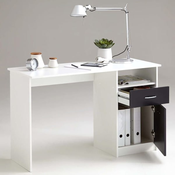 JACKSON skrivbord - Vit P/svart dekor - L123 x H76,5 x D50 cm - Tillverkat i Tyskland