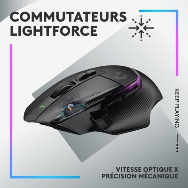 Logitech - G502 X Plus Lightspeed Mouse Gaming RVB Wireless - LightFor Hybrid -knappar, Gaming Hero 25K - Black Sensor