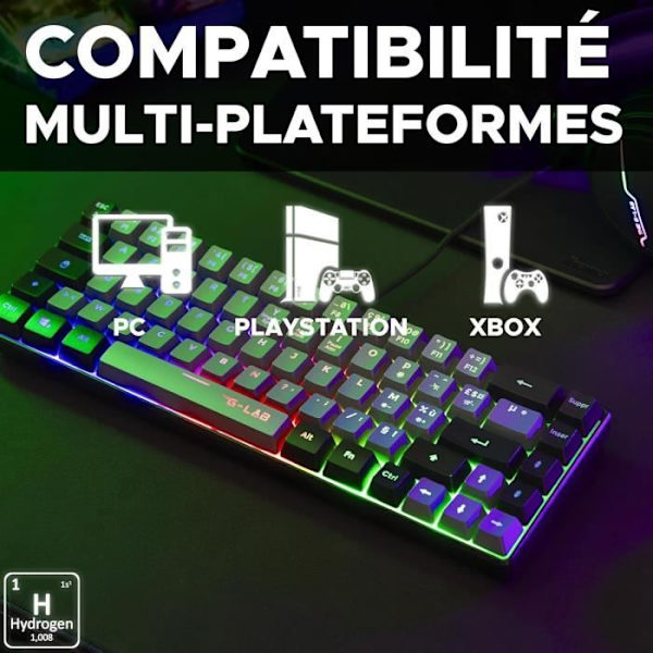 Speltangentbord - THE G-LAB - KEYZ-HYDRO-GRB/FR - 60 % membran 2 färger grå + svarta tangenter