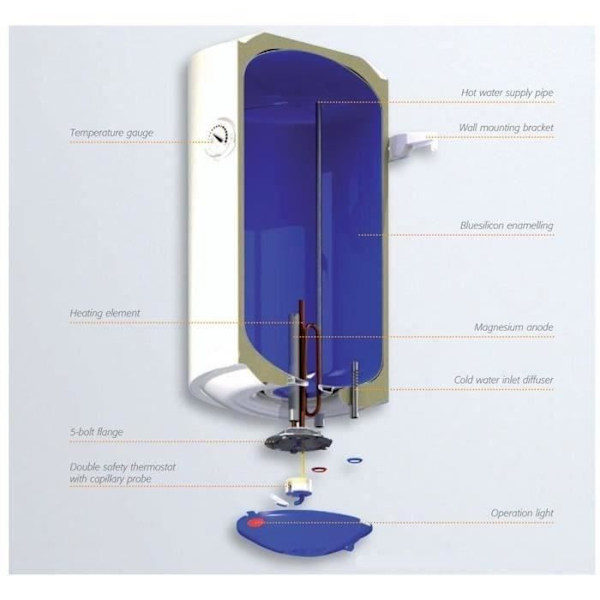 ISEA Swing Elektrisk varmvattenberedare 100 liter - Varmdopp kopparresistens - Magnesiumanod - Vertikal