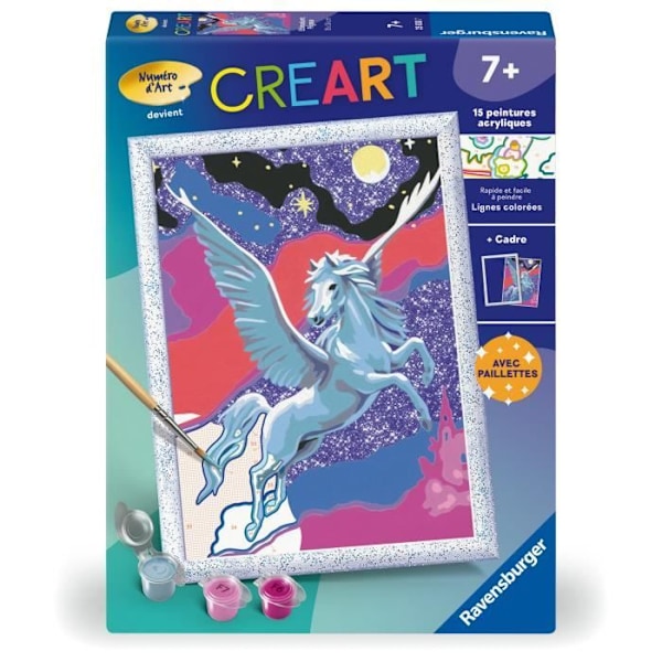 CreArt Kids 18x24 cm Sparkling Pegasus, Paint by Numbers Kit, Art Numbers, Ages 7+, 25830, Ravensburger