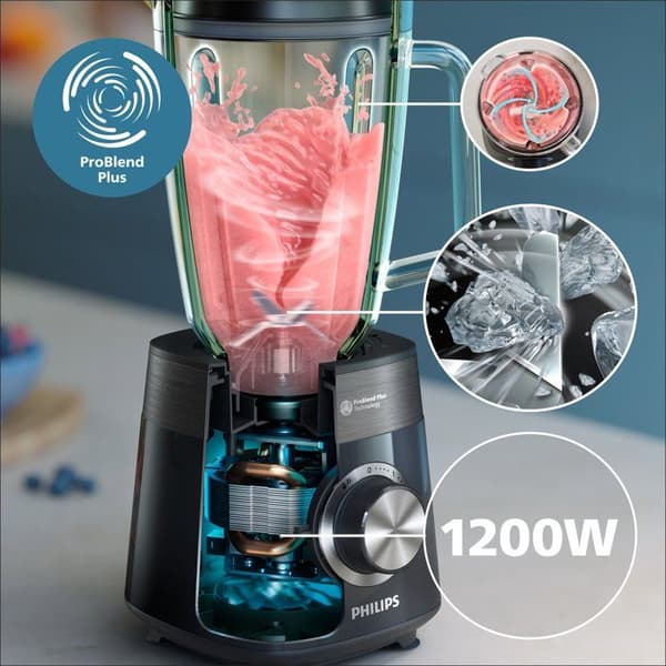 Mixer - PHILIPS HR3041/00 - 2 L skål - vattenflaska ingår - avtagbara blad - Grå