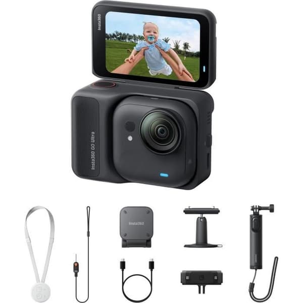 Insta360 GO Ultra Creator Bundle Svart actionkamera 4K60, 2.5” frontskärm, magnetfäste, Wi‑Fi/Bluetooth 5.4 Svart