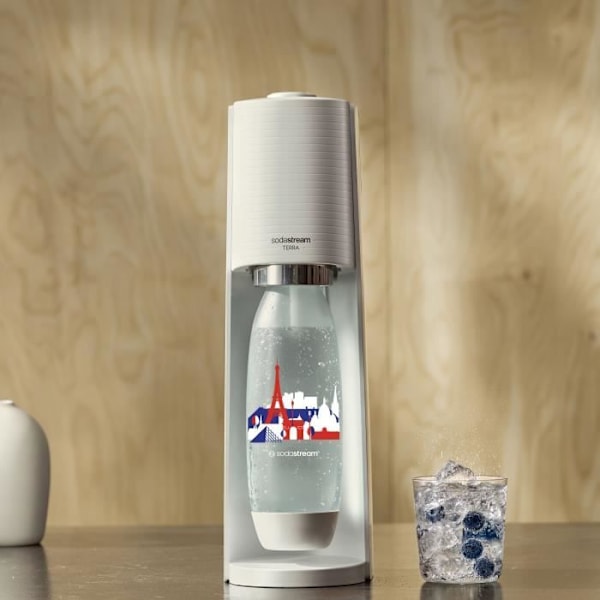 SODASTREAM Terra - White Sparkling Water Machine + 1 1L Fuse French Edition-flaska + 1 60L Clip-on Gas Refill