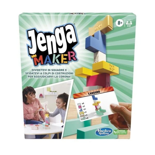 Jenga Maker, staplingstorn med äkta massiva träblock, spel för barn från 8 år och uppåt, för 2 till 6 spelare
