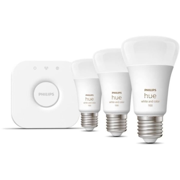 Philips Hue White and Color Ambiance, Starter Kit 3 Bulbs E27, 75W, Bluetooth, arbetar med Alexa, Google och HomeKit