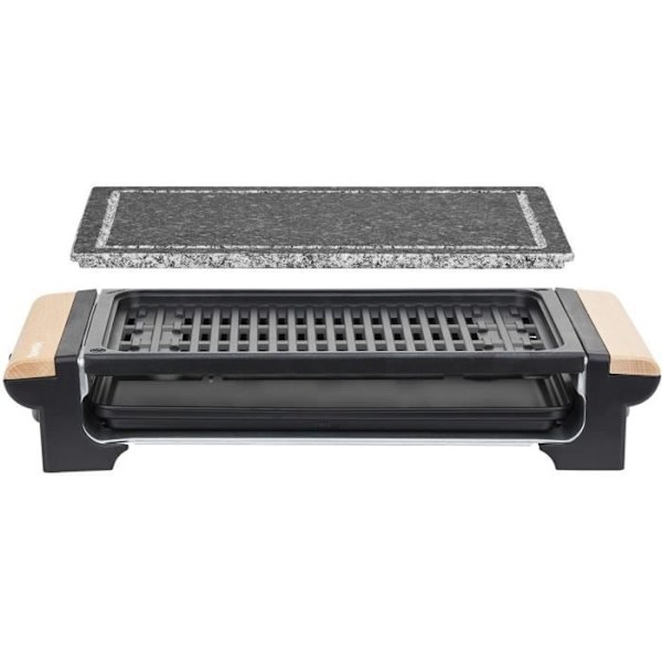 H.KoeNIG - RP320 - 2-i-1 grill - Bakstensfunktion och grillfunktion - 37 x 23 cm - Trähandtag - 1300 W