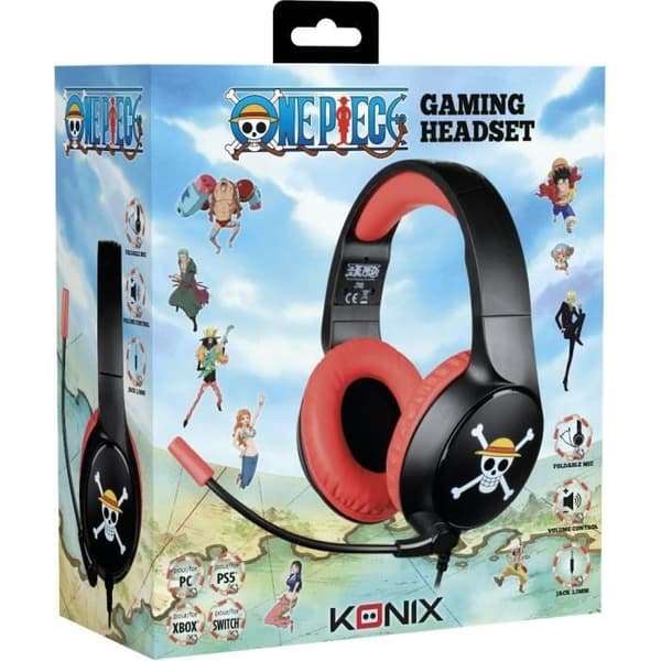 Kabelanslutet spelheadset - KONIX - One Piece - PC, PS4, PS5, Switch och Xbox - Mikrofon - 1,5 m kabel - 3,5 mm jack-uttag - Luffy