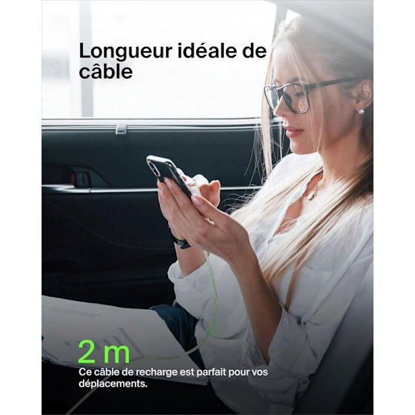 Flätad kabel - BELKIN - USB-C till USB-A - 2 m - Vit