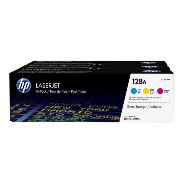 HP 128A-paket med 3 originella tonrar (CF371AM) för HP Color LaserJet Pro CM1415, CP1521 / CP1522 / CP1523 / CP1525 / CP1526 / CP1527 / CP1528