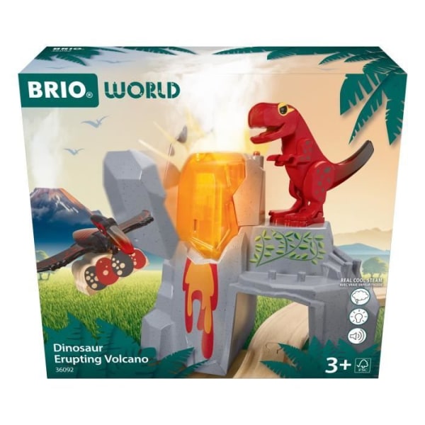 Brio Dinosaur Erupting Volcano - Trätågkrets tillbehör - Batterifri/magnetspel Action - Ålder 3 - Brio