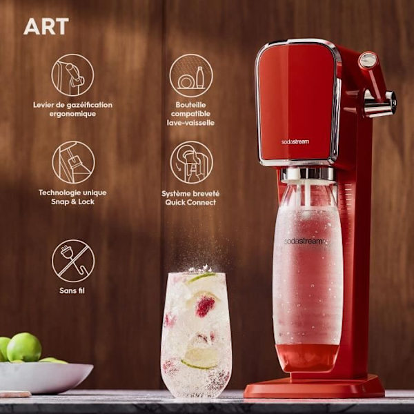 SODASTREAM Kolsyremaskin - ART Mandarin - 1 x 1L flaska diskmaskinssäker - 1 x 60L gaspåfyllning