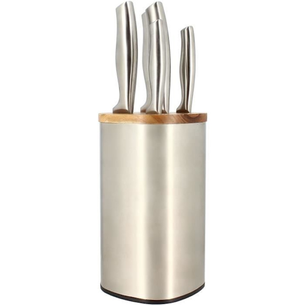 5-delat knivblock - MENASTYL - 5041070 - Rostfritt stål - Trä