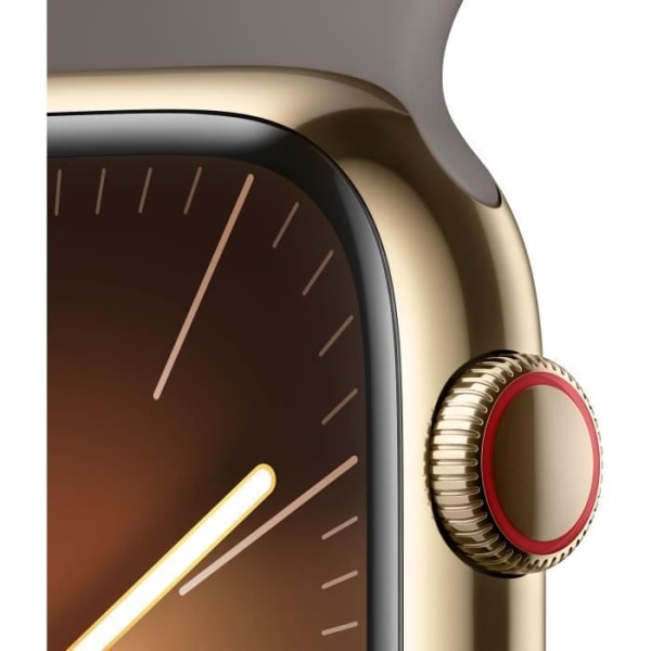 Apple Watch Series 9 GPS + Cellular - 45 mm - Guldstålfodral - Sportbandsarmband i lera - M/L
