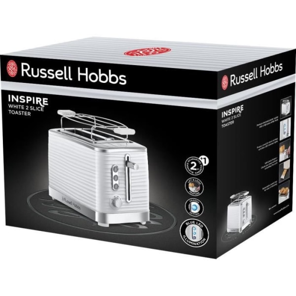 Russell Hobbs 24370-56 Inspire XL Brödrost, Browning Control, Upptining, Uppvärmning, Bakvärmare - Vit