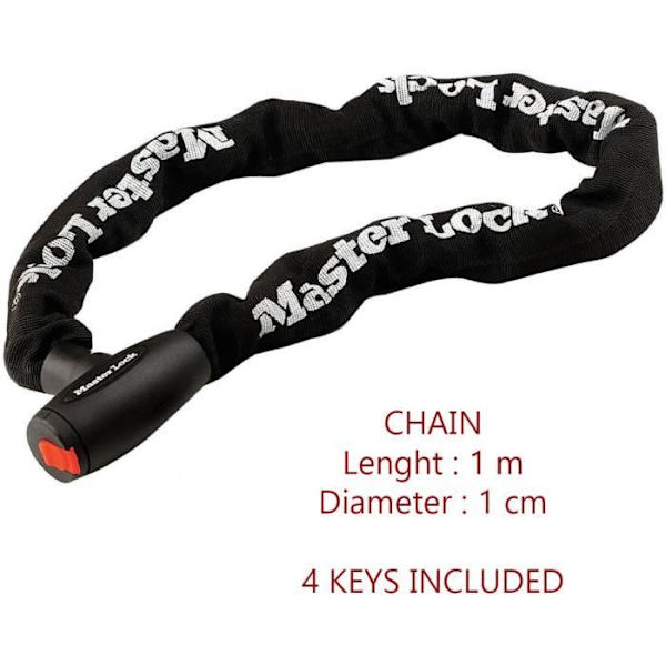 Motorcykellås - MASTER LOCK - 10 mm härdat stålkedja - 1 m längd