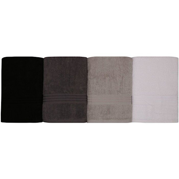 Set med 4 badhanddukar - 70 x 140 cm - Vit, Grå, Mörkgrå, Svart