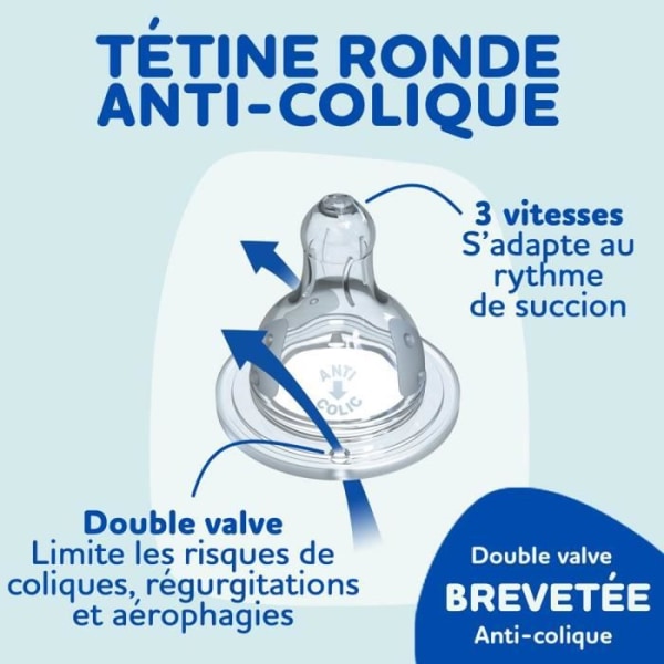 Uppsättning av 3 Dodie Anti -Color Initiation+ flaskor - Glas - 270 ml - 0-6 månader - Rund napp - Flöde 2