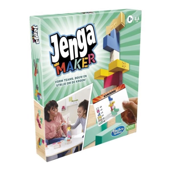 Jenga Maker, staplingstorn med äkta massiva träblock, spel för barn från 8 år och uppåt, för 2 till 6 spelare