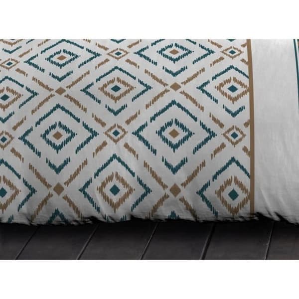 Ethno Microfiber Däcke Set - 1 täcke täckning 240x260 cm + 2 kuddväskor 63x63 cm - ankablått - Home Linen Passion