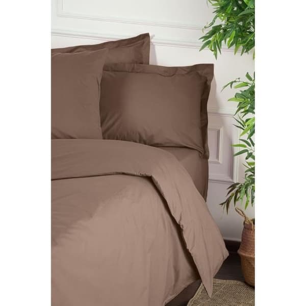 Bäddset - 1 påslakan 220 x 240 cm + 2 örngott 60 x 60 cm - 100% förstärkt bomull - Brun