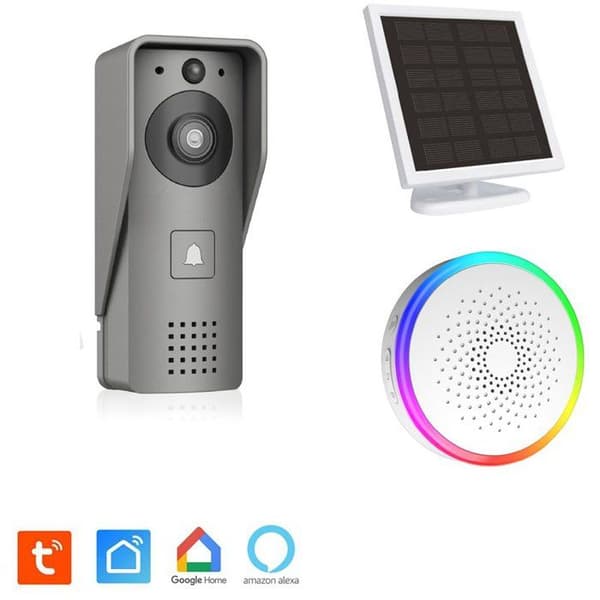 Videodörrklocka - KYF - Wi-Fi - Laddningsbar med solpanel - Inomhusringklocka och 16 GB SD-kort