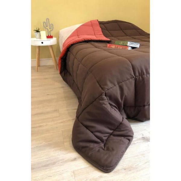 Täcke mikrofiber 400g / m² CALGARY Choklad & korall 220x240cm