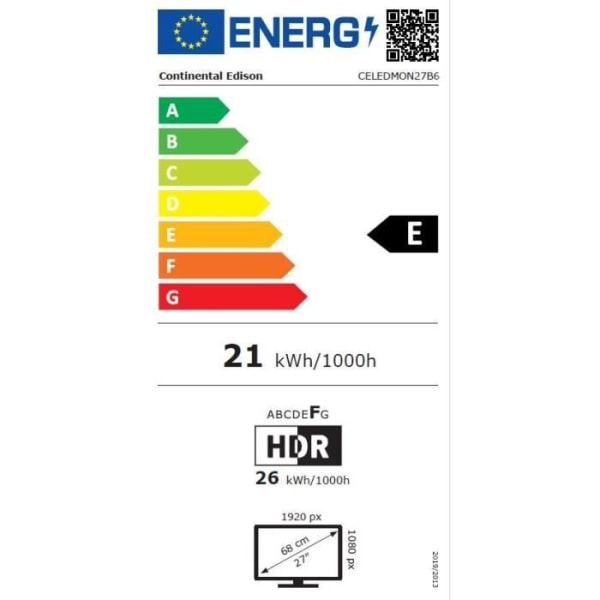 PC-skärm - CONTINENTAL EDISON - CELEDMON27B6 - 27 FHD - VA-panel - 5 ms - 100 Hz - HDMI / VGA