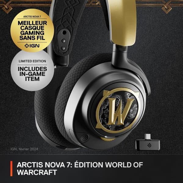 Trådlöst spelheadset - STEELSERIES - Arctis Nova 7 WOW Edition - Svart och guld