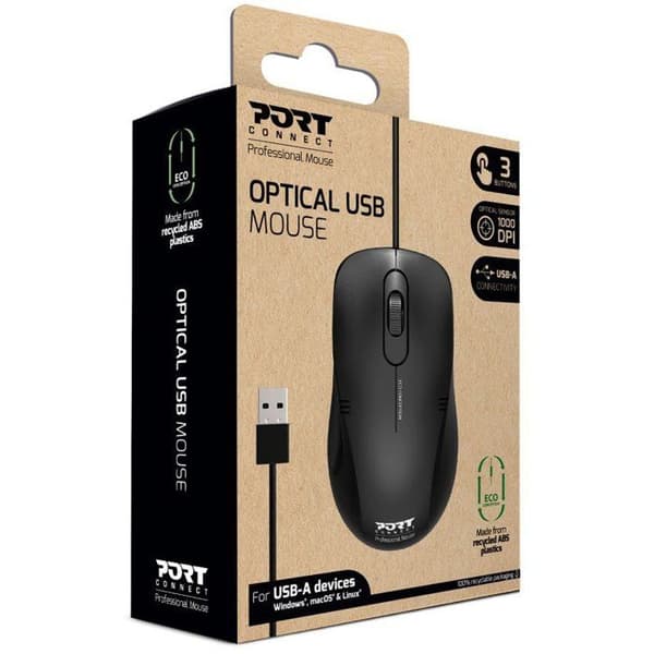 Trådbunden mus - PORT Designs - 900400-PRO - USB-A - Svart
