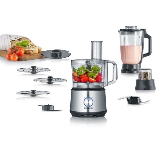 SEVERIN KM3892 Multifunktionsmatberedare - 1200 W - Rostfritt stål och svart - 1,5 L mixer - 2 hastigheter + puls