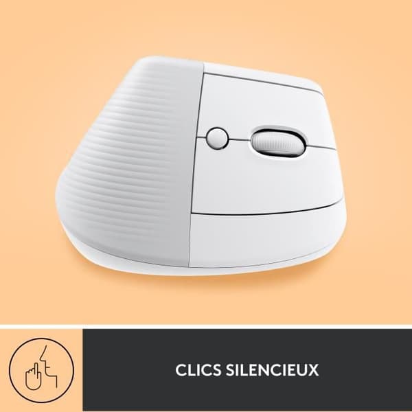 Logitech Lift Ergonomic Vertical Wireless Mouse, Bluetooth eller Logi Bolt USB-mottagare, tyst - off-white