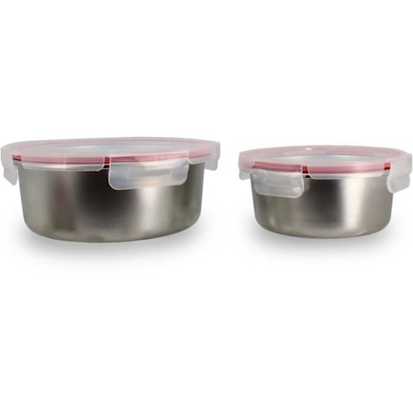 Set med 2 lufttäta behållare med lock - MENASTYL - 5040178 - Rostfritt stål - Rund - 15 och 20 cm - Mikrovågssäker