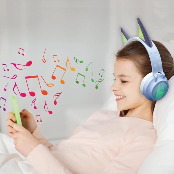 LEXIBOOK - Hopfällbara Bluetooth- och trådbundna hörlurar med lysande 3D-design och volymbegränsare