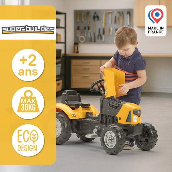 FALK SuperBuilder pedaltraktor - öppningsbar huv och släp - från 2 till 5 år