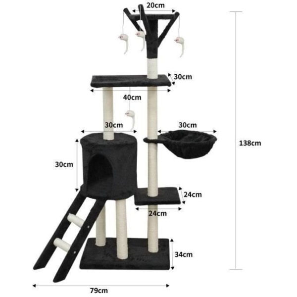 JIPSY - Kattträd - 50 x 35 138 cm - Svart