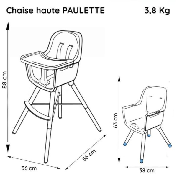 Nania - Evolutionär barnstol PAULETTE - Från 6 månader till 5 år - Vändbar kudde - Tillverkad i Frankrike - Oregami