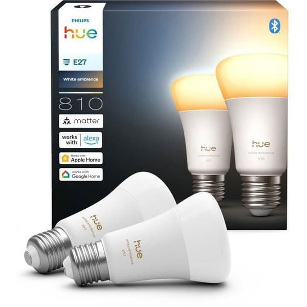2-pack A60 anslutna LED-lampor - PHILIPS HUE - Vitt ljus - E27-sockel - 6W - 1000-2000k - 810 lumen