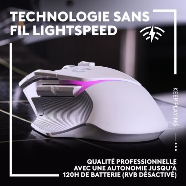 Logitech - G502 X Plus Lightspeed Mouse Gaming RVB Wireless - LightFor Hybrid -knappar, Gaming Hero 25K - White Sensor