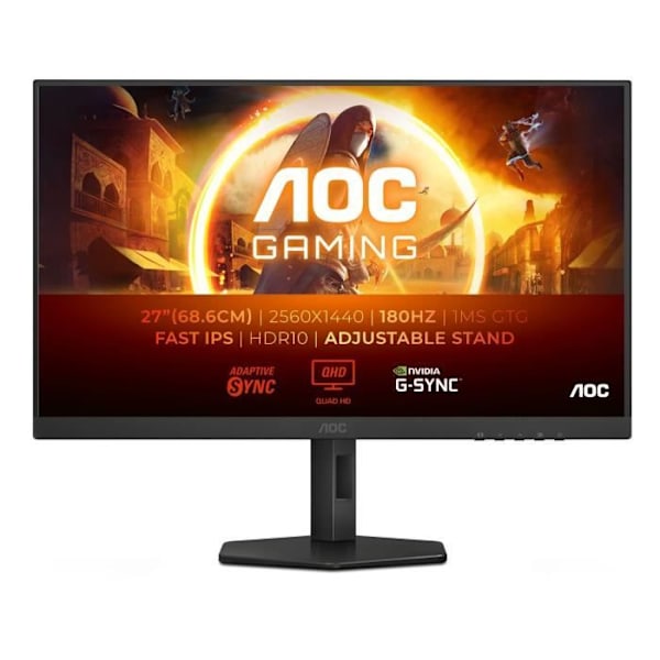 Skärm - AOC - Q27G4XF - 27 QHD - IPS-panel - 180Hz - 0,5ms - Höjdjusterbar - 1 HDMI 1 DP - Adaptive Sync - Svart