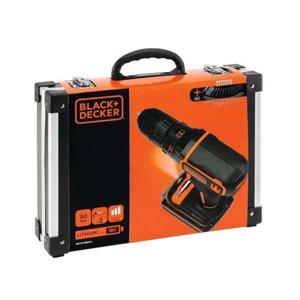 BLACK & DECKER BDCDC18BAFC - Borrmaskin - Li Ion 2x18 V batteri + 80 tillbehör - Orange