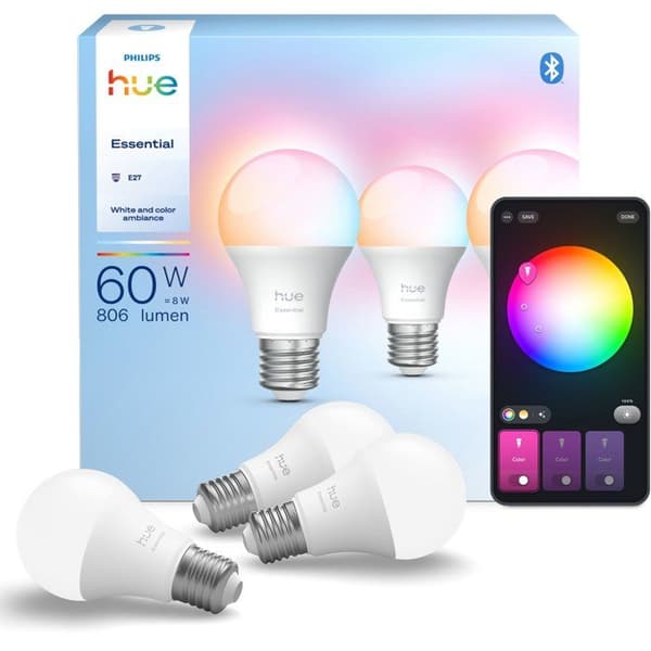 3-pack Philips Hue Essential-lampor - E27 - A60 - Vitt och färgat ljus - 8W