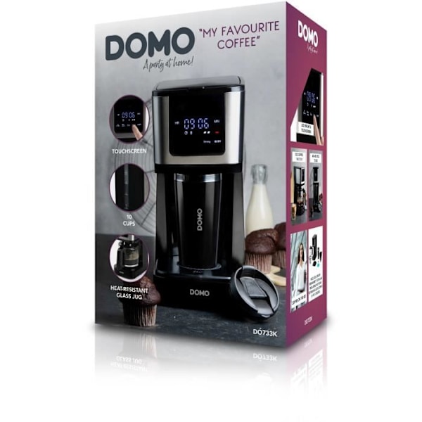 Filterkaffebryggare - DOMO - DO733K - 900 W - 4 till 10 koppar - LCD-skärm - 3 intensiteter - Svart