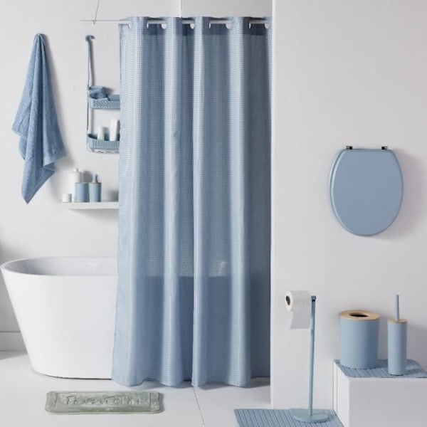 Waffle Duschdraperi - Blå - Polyester - 180 x 200 cm - 12 krokar - NYTTIGHET - IDAG