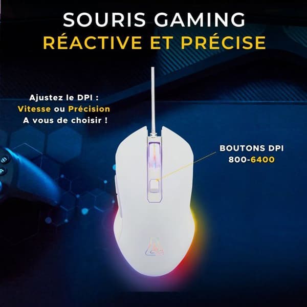 2-i-1-paket - THE G-LAB - Hydrogen Combo - AZERTY-tangentbord - Trådbunden mus - Vit/Grå